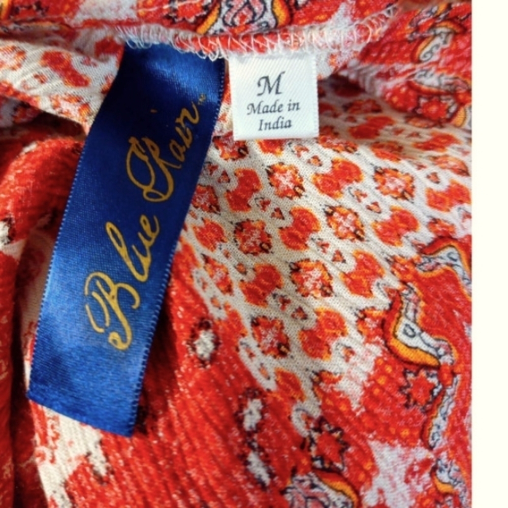 Blue Rain Women Sz M Red Peasant Top Blouse Boho Ruffle - Picture 6 of 7